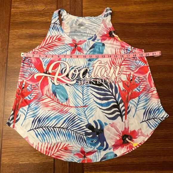 Roatan Honduras Tropical Print Palm Tree Tank Size Medium - Picture 3 of 10